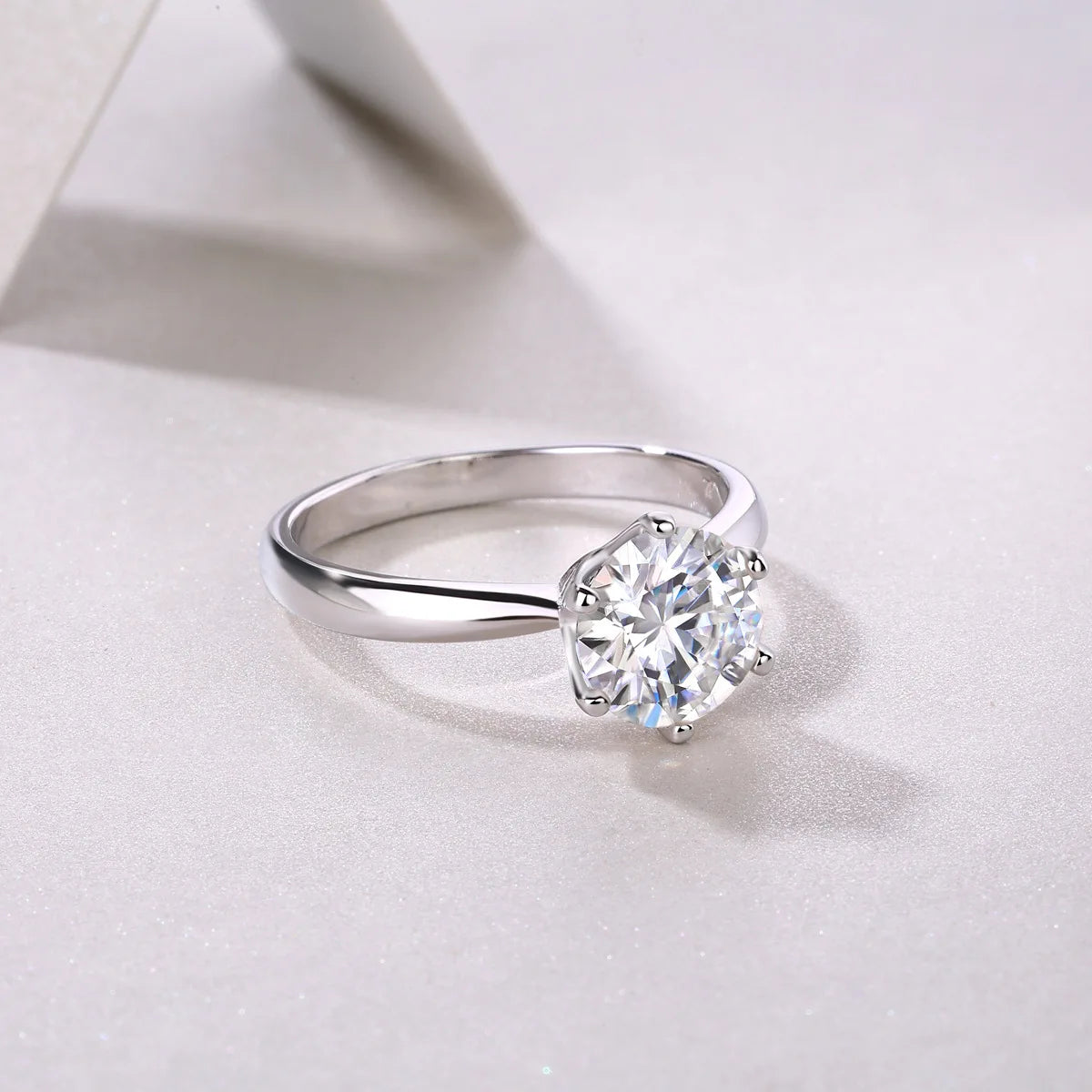 Moissanite Six Claw Ring — 925 Sterling Silver Engagement Jewelry