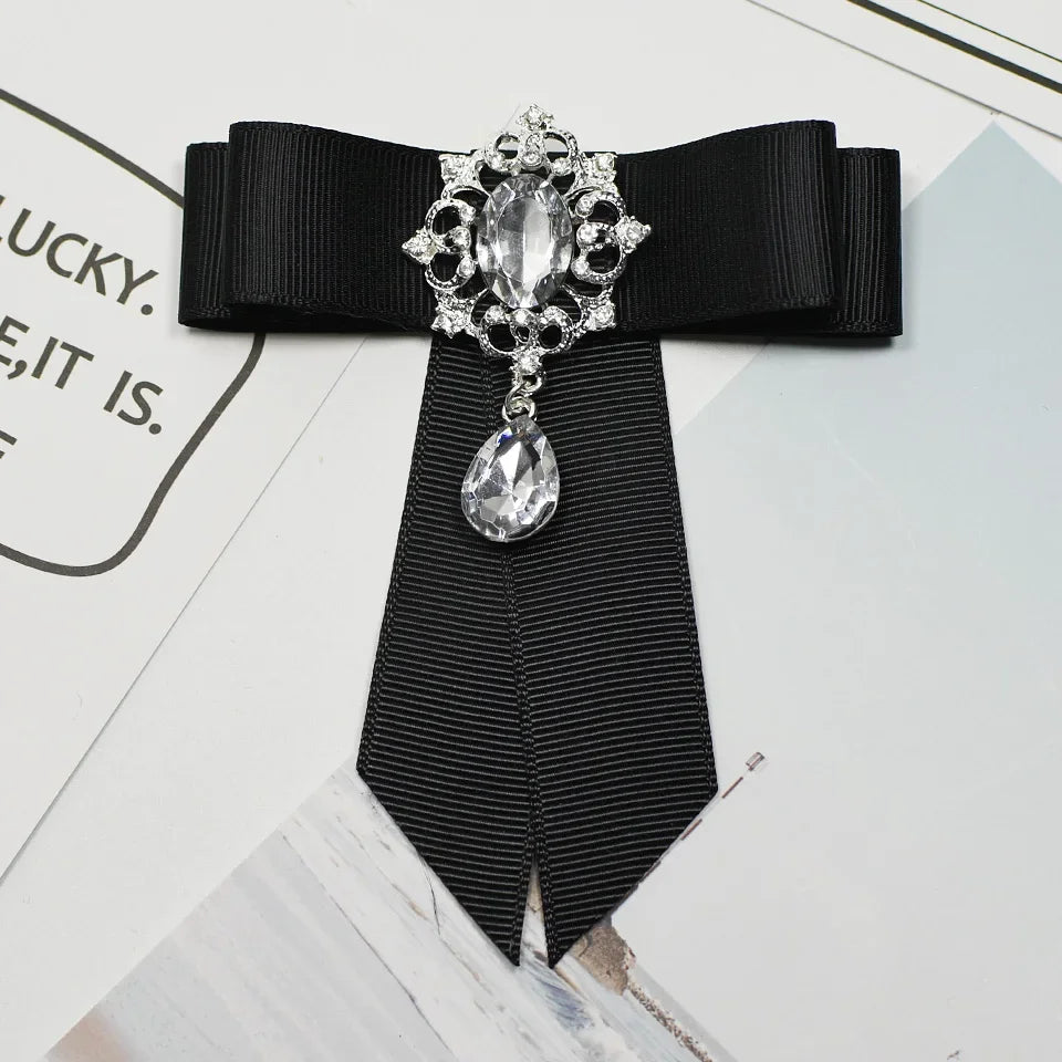 i-Remiel Ribbon Bow Brooch — Elegant Crystal Flower Pin for Women