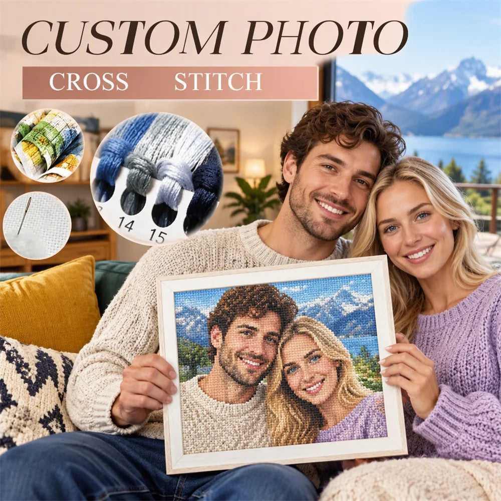 Huacan Custom Photo Cross Stitch Kit — Personalized Portrait Embroidery Set
