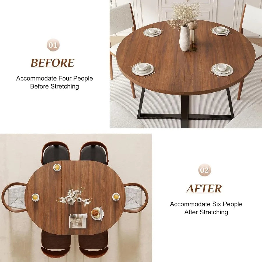 Round Dining Table — Extendable, Modern Space-Saving