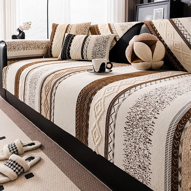 Plush Lamb Wool Sofa Cover — Anti-Slip Cushion Slipcover for Fall and Winter