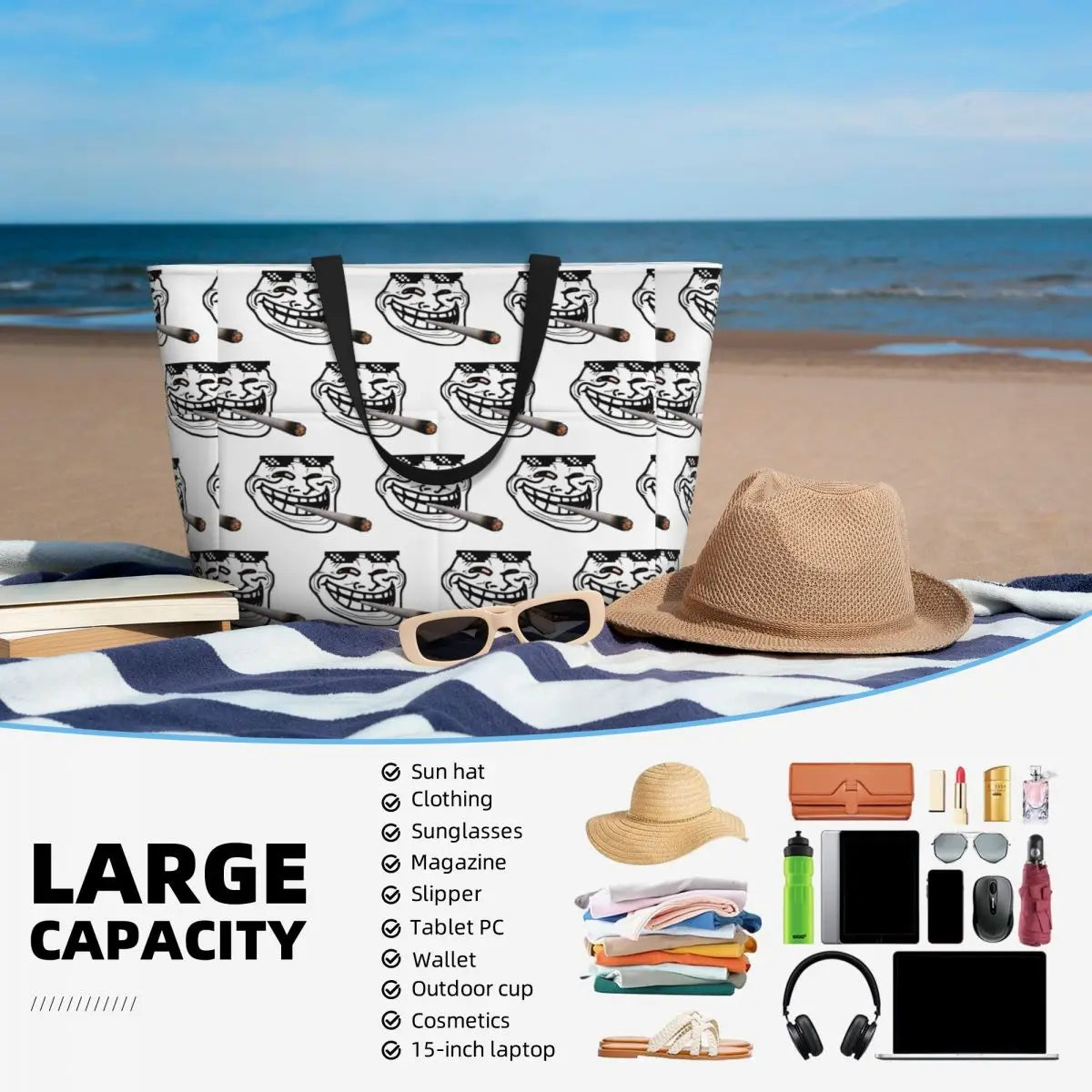 Funny Meme Graphic Tote Bag — Large Multi-Purpose Travel & Gym Bag