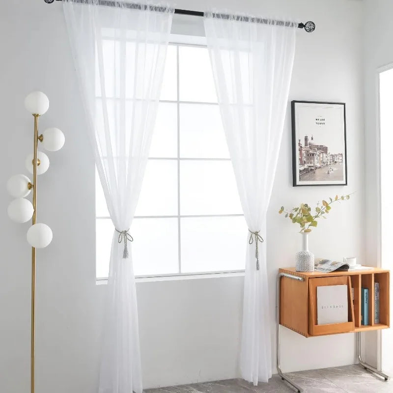 JESSANS White Tulle Wavy Curtains — Luxury Chiffon Sheer Voile for Home Decor