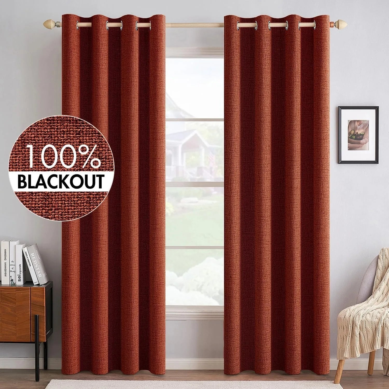 Linen Textured Blackout Curtains — Thermal Insulated Window Drapes