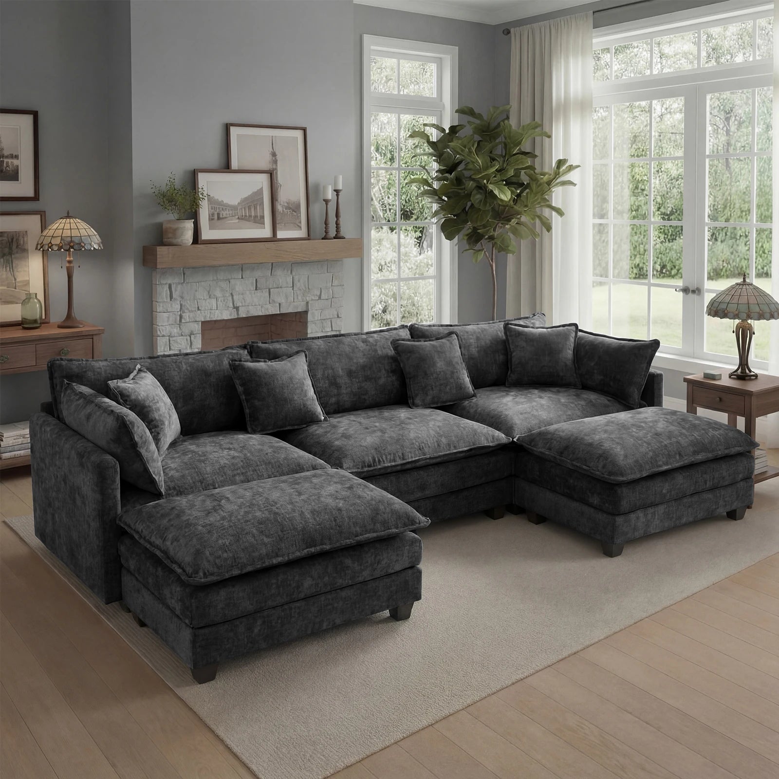 Modular Sectional Sofa with Ottoman — Comfy Cloud Couch with Deep Seating