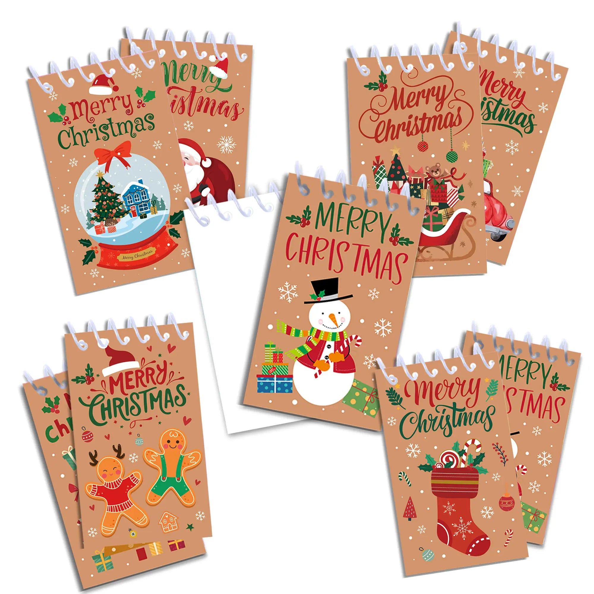 Christmas Spiral Pocket Notebook — Mini Portable Memo Pad Set