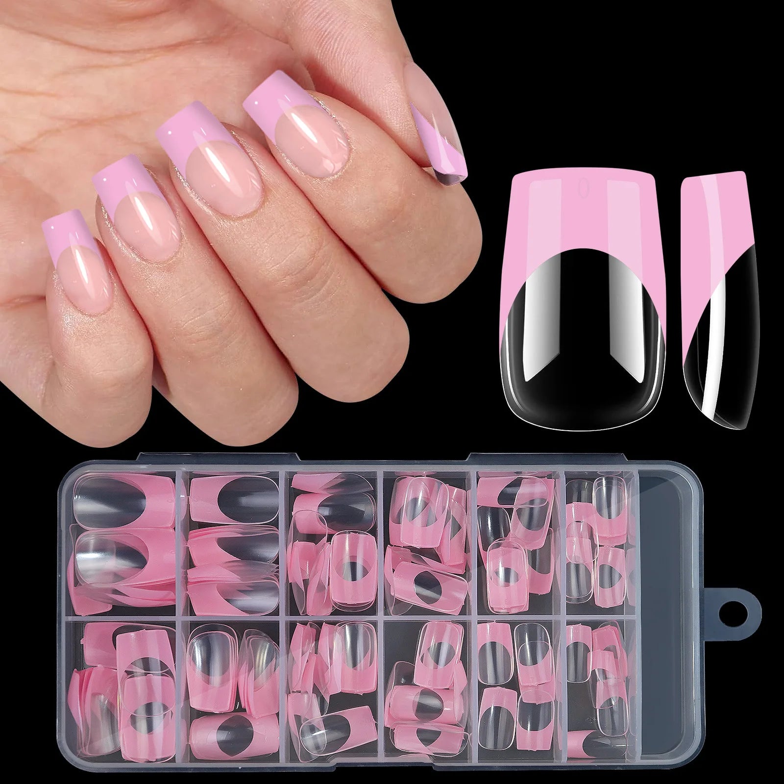 French Tip Press On Nails — Medium Almond Chrome Design, 120 Piece Set
