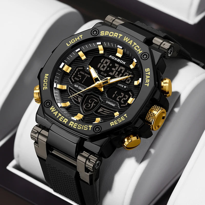 foxbox Men's Dual Display Sport Watch — Luminous Quartz Analog-Digital Timepiece
